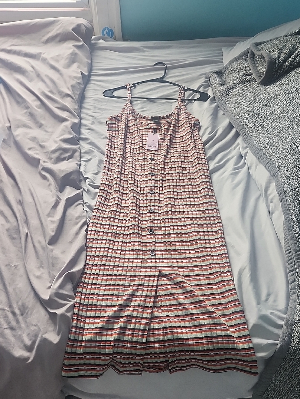 wild fable Striped Button-Front Midi Dress in Pink, White, Rust